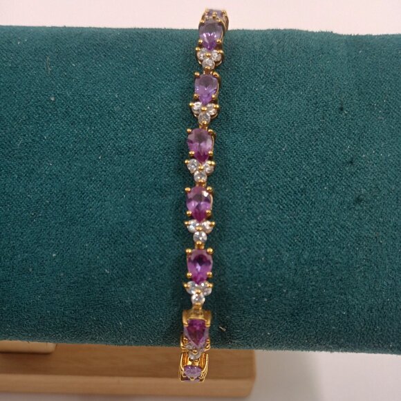 Vintage DBJ Amethyst and CZ Gold Vermeil Sterling Silver Bracelet. - Picture 1 of 6